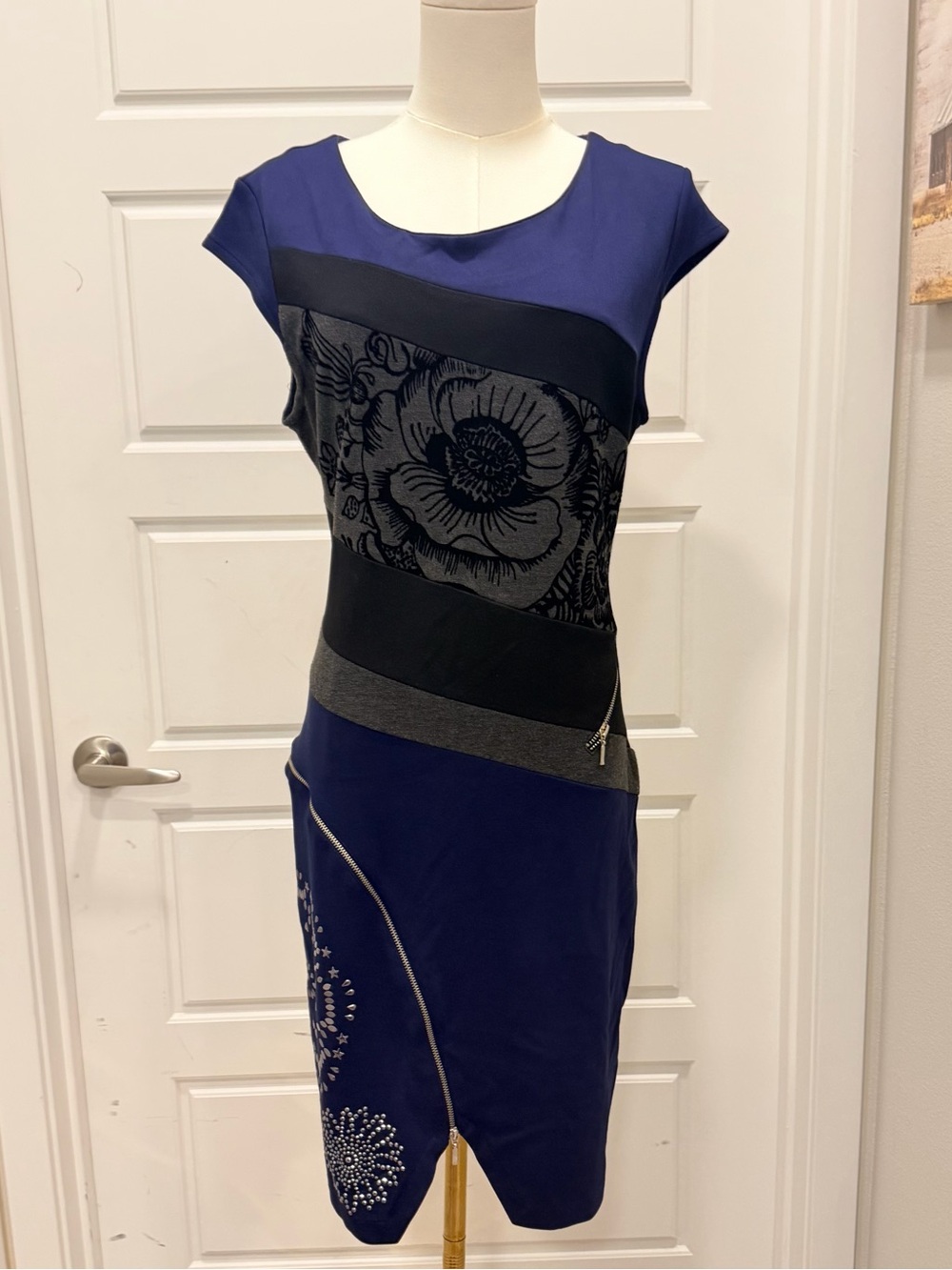 Desigual Navy and Black Floral Asymmetrical Sheath Dress